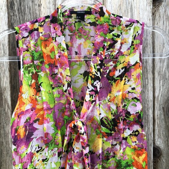 Forever 21 Sheer Bright Floral Abstract Pattern Sleeveless Blouse Medium - Picture 2 of 7